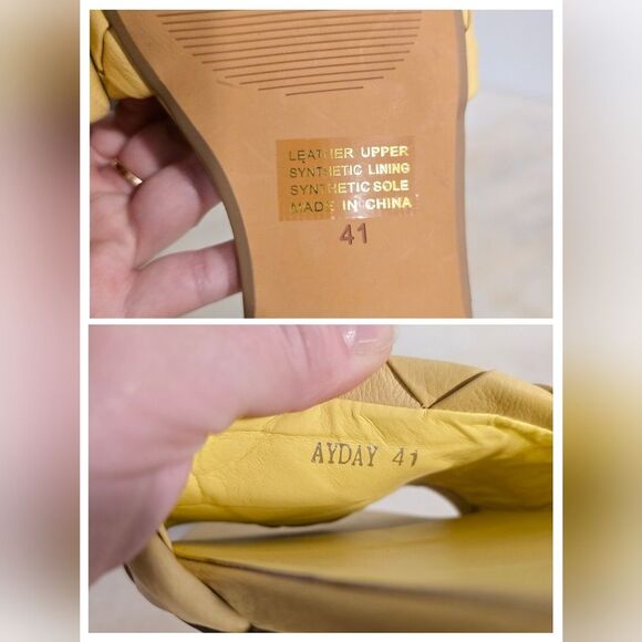 Silent D Anthropologie Ayda Yellow Leather Braided Slide Sandals Sz 41 NEW - Picture 7 of 9